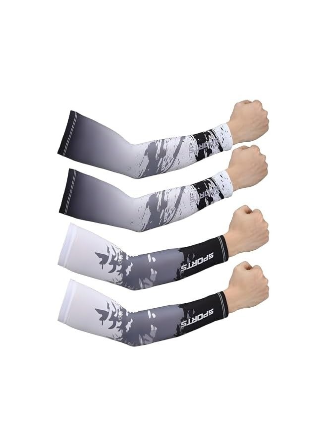 PROMASS UV Sun Protection Arm Sleeves 4 Pairs Breathable and Cooling Arm Compression Sleeves Ice Silk Cooling Sleeves Long Arm Cover Suitable for Men Women Outdoor Sport Running Football, One Size - Image 1