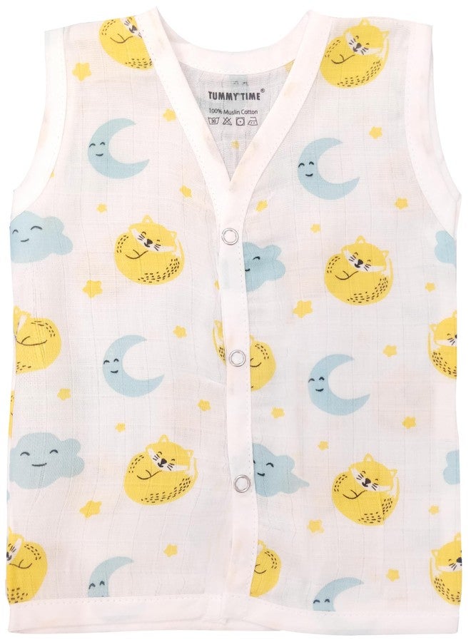 TUMMY TIME - 100% Cotton Muslin Button Jabla | White Jhabla | Assorted Pack of 5 | Size - Newborn | for Boys & Girls | Summerwear Jabala | Sleeveless Vest | Baby Products (0-3 Months) - Image 4