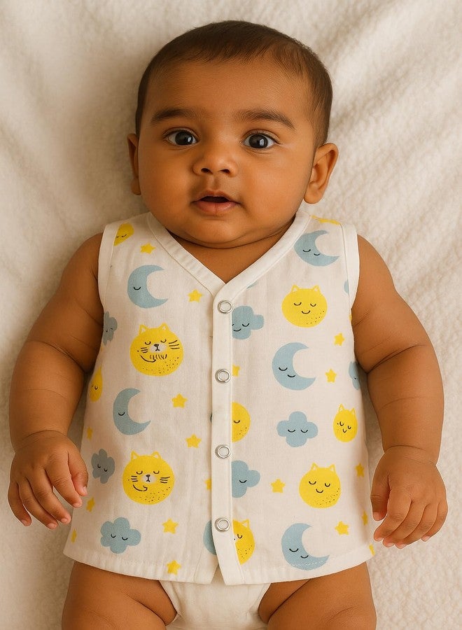 TUMMY TIME - 100% Cotton Muslin Button Jabla | White Jhabla | Assorted Pack of 5 | Size - Newborn | for Boys & Girls | Summerwear Jabala | Sleeveless Vest | Baby Products (0-3 Months) - Image 3