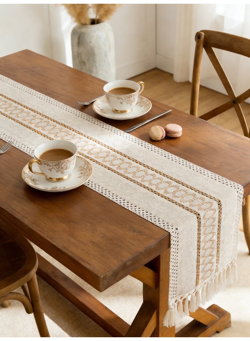 LEOKOR Boho Macrame-Style Table Runner 30 x 180 cm, Beige Crochet Lace Table Runner with Tassels for Dining Table, Coffee Table, Wedding and Home Decor - Image 4