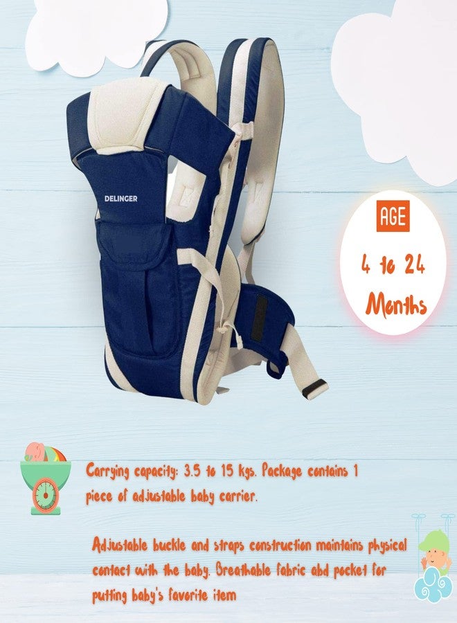DELINGER 4-in-1 Adjustable Baby Carrier Cum Kangaroo Bag/Honeycomb Texture Baby Carry Sling/Back/Front Carrier for Baby with Safety Belt and Buckle Straps (Blue) - Image 5