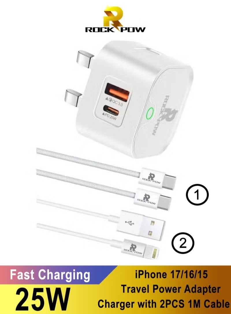 روك بو ROCK POW iPhone 17 16 15 شاحن الشحن السريع نوع C شاحن USB C شاحن كتلة iPhone 16 شاحن مع 2PCS 1M كابل لـ iPhone 17 / Pro / Pro Max / 17 Air / iPhone 16/16 Plus / 16 Pro / 16 Pro Max / iPhone 15/15 Pro Max / 15 Plus / 15 Pro / 14/13/12/11 / iPad Pro / AirPods سامسونج غالاكسي S24 ، S23 ، S22 ، S21 ، S20 ، Z Fold ، Z Flip ، محول الطاقة السفر أيضًا لـ Huawei / Xiaomi / iPad Pro / iPad 11th / 10th / iPad Air ، إلخ - Image 1
