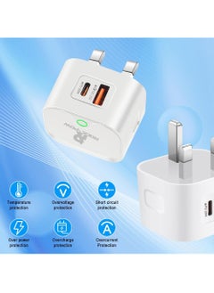 روك بو شاحن آيفون PD 25 وات شاحن سريع بمنفذين QC 3.0 وPD لهاتف iPhone 16 15 شاحن سريع من النوع C USB C شاحن iPhone 16 مع كابلين لهاتف iPhone 16/16 Plus/16 Pro/16 Pro Max/iPhone 15/15 Pro Max/15 Plus/15 Pro/14/13/12/11/iPad Pro/AirPods Samsung Galaxy S24 وS23 وS22 وS21 وS20 وZ Fold وZ Flip ومحول طاقة للسفر أيضًا لهاتف Huawei/Xiaomi وما إلى ذلك  - Image 2