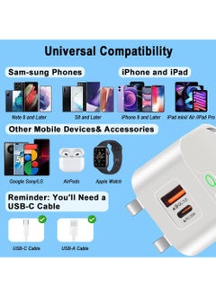 روك بو شاحن آيفون PD 25 وات شاحن سريع بمنفذين QC 3.0 وPD لهاتف iPhone 16 15 شاحن سريع من النوع C USB C شاحن iPhone 16 مع كابلين لهاتف iPhone 16/16 Plus/16 Pro/16 Pro Max/iPhone 15/15 Pro Max/15 Plus/15 Pro/14/13/12/11/iPad Pro/AirPods Samsung Galaxy S24 وS23 وS22 وS21 وS20 وZ Fold وZ Flip ومحول طاقة للسفر أيضًا لهاتف Huawei/Xiaomi وما إلى ذلك  - Image 5