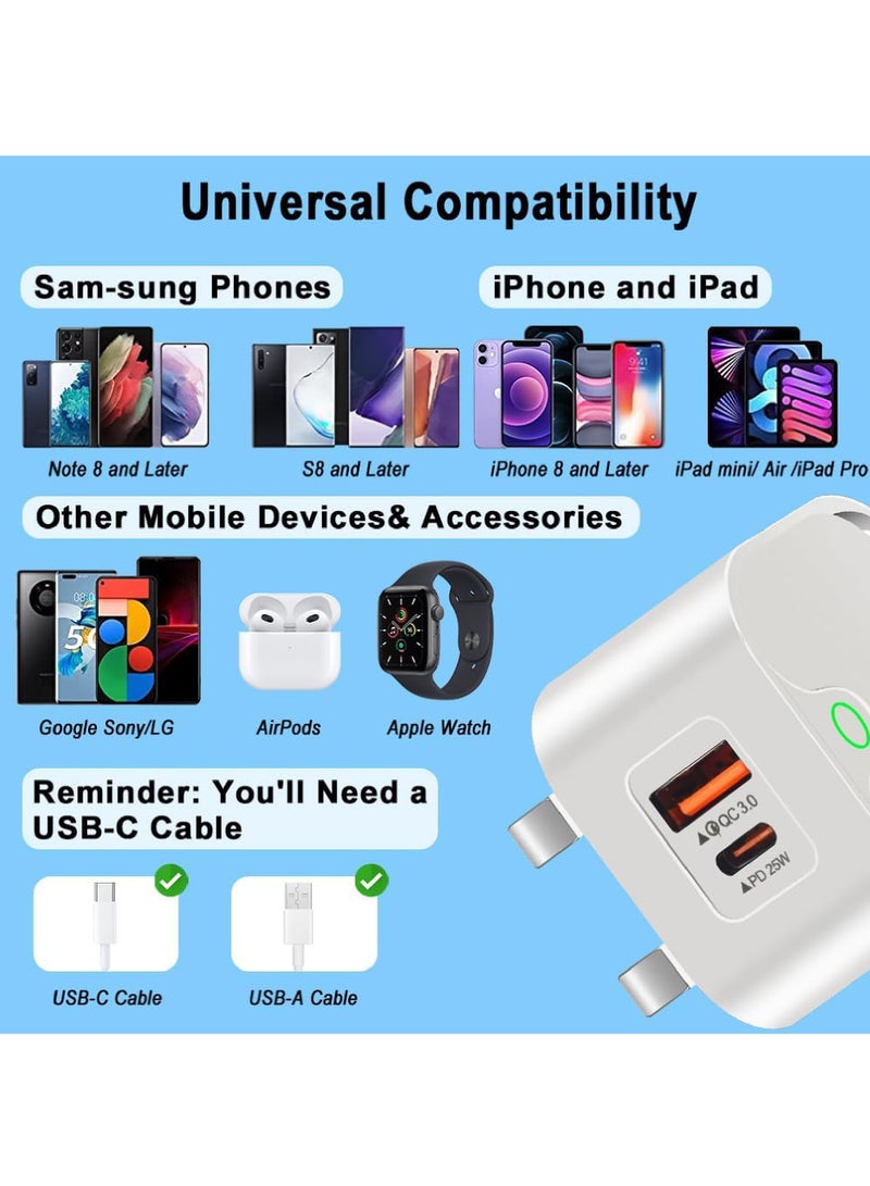 Rock Pow iphone charger PD 25W Fast Charger 2 Ports QC 3.0 & PD for iPhone 16 15 Fast Charging Type C USB C Charger  iPhone 16 Charger with 2pcs Cable for iPhone 16/16 Plus/16 Pro/16 Pro Max/iPhone 15/15 Pro Max/15 Plus/15 Pro/14/13/12/11/iPad Pro/AirPods Samsung Galaxy S24, S23, S22, S21, S20, Z Fold, Z Flip,Travel Power Adapter also for Huawei/Xiaomi, etc  - Image 5
