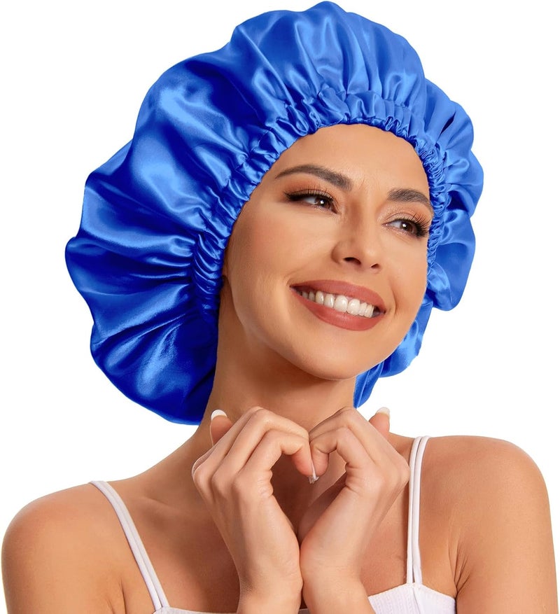 Edoneery Satin Bonnet Silk Bonnet Hair Bonnet for Sleeping-Slouchy Beanie Hat Satin Sleep Cap for Women's Natural & Curly Hair(Royal Blue) - Image 1