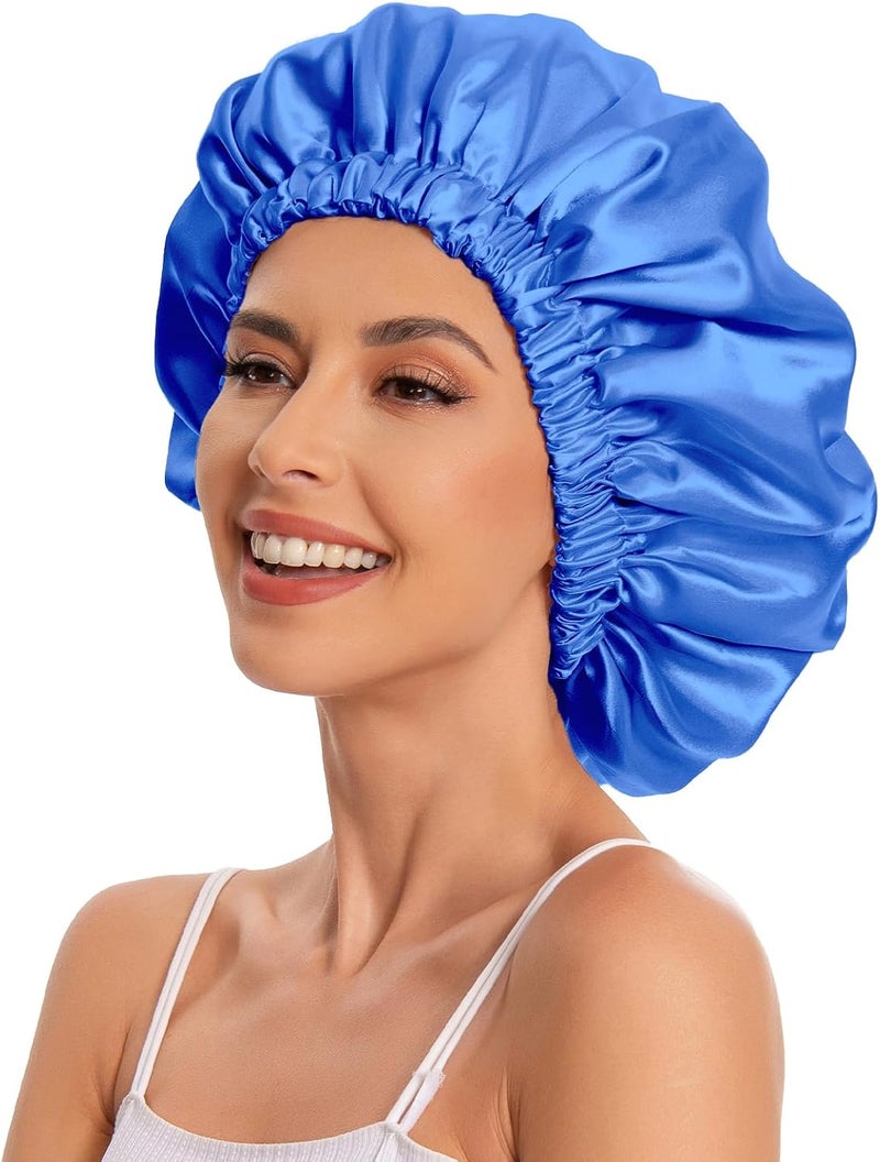 Edoneery Satin Bonnet Silk Bonnet Hair Bonnet for Sleeping-Slouchy Beanie Hat Satin Sleep Cap for Women's Natural & Curly Hair(Royal Blue) - Image 4