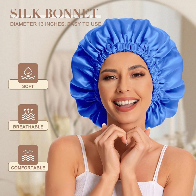 Edoneery Satin Bonnet Silk Bonnet Hair Bonnet for Sleeping-Slouchy Beanie Hat Satin Sleep Cap for Women's Natural & Curly Hair(Royal Blue) - Image 2
