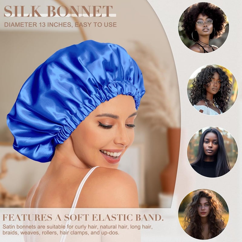Edoneery Satin Bonnet Silk Bonnet Hair Bonnet for Sleeping-Slouchy Beanie Hat Satin Sleep Cap for Women's Natural & Curly Hair(Royal Blue) - Image 3