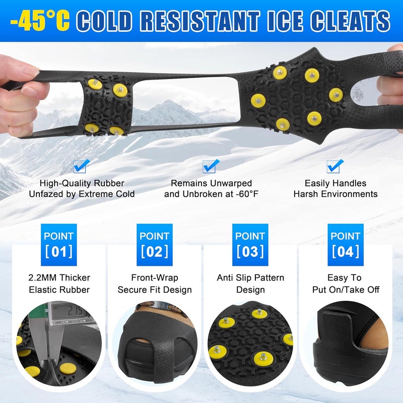 SILANON Ice Snow Cleats for Shoes Boots,Walk Traction Cleats Rubber Crampons Anti Slip 10-Stud Winter Ice Cleat Slip-on Stretch Footwear for Women Men Kids - Image 4