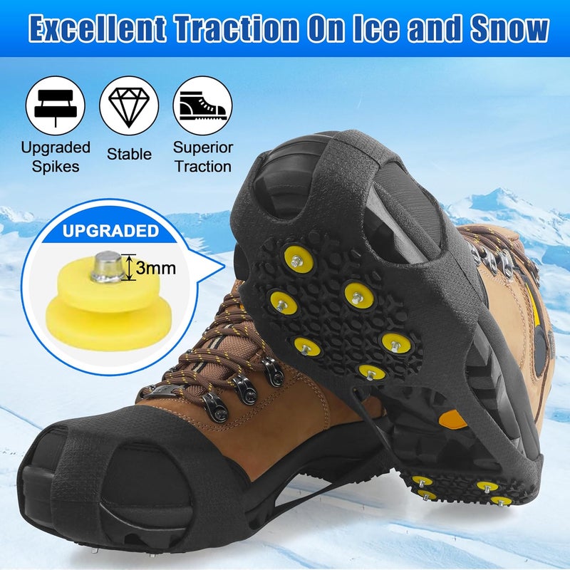 SILANON Ice Snow Cleats for Shoes Boots,Walk Traction Cleats Rubber Crampons Anti Slip 10-Stud Winter Ice Cleat Slip-on Stretch Footwear for Women Men Kids - Image 3