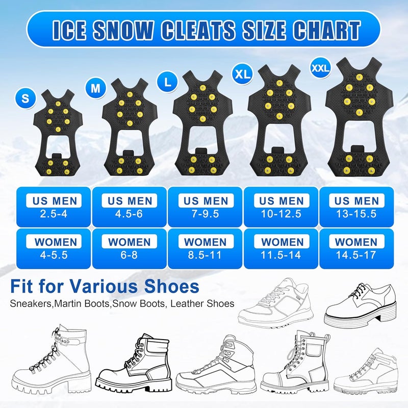 SILANON Ice Snow Cleats for Shoes Boots,Walk Traction Cleats Rubber Crampons Anti Slip 10-Stud Winter Ice Cleat Slip-on Stretch Footwear for Women Men Kids - Image 5
