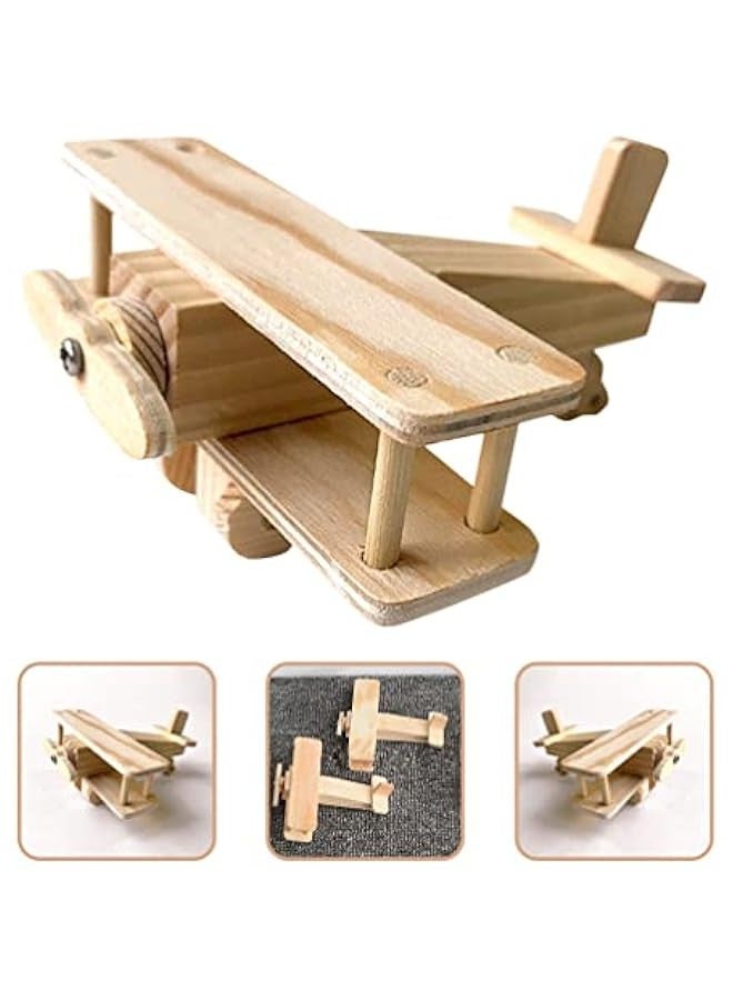 2 Sets Wooden Airplane Craft Model 3D Unfinished Puzzle DIY Fun Educational Figurine Construction Hobby to Build Craft for Xmas Party Ornaments Boys Toys - Image 2