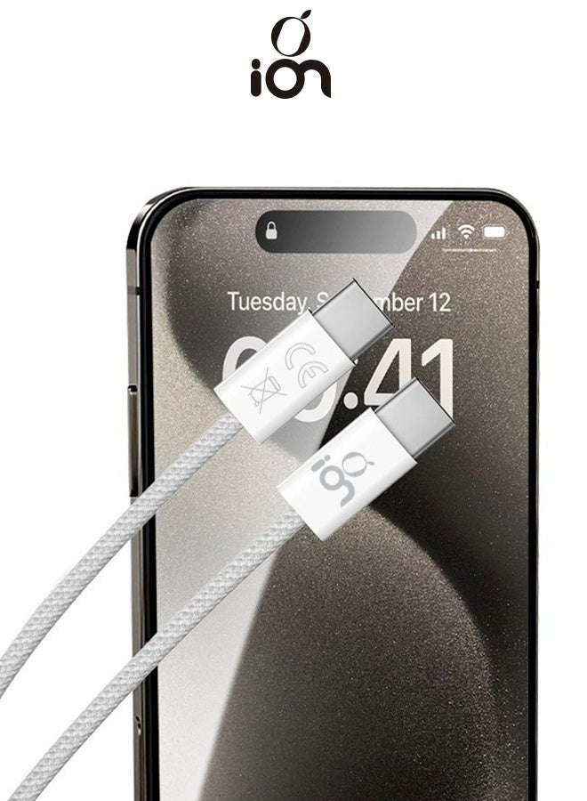 ION 240W type c cable fast charger. Braided fabric cable type c. Genuine 2-meter data cable type c. charger cable supports PD (Power Delivery) fast charging. type c to type c compatible with iPhone, iPad, Samsung, Huawei, Honor, and many other devices. - Image 4