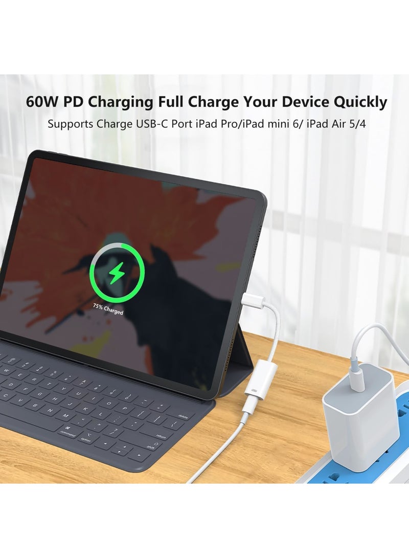 SYOSI محول صوت سماعات USB C إلى Lightning لجهاز iPhone 16/15 Plus Pro Max، شحن ونقل بيانات، محول Type C ذكر إلى أنثى لسماعات Lightning لجهاز iPad Pro Air Mini MacBook (أبيض) - Image 5