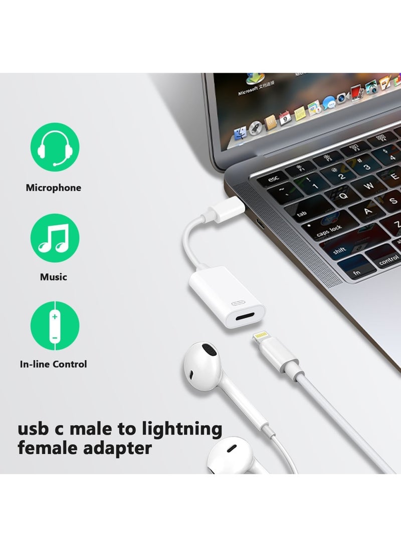 SYOSI محول صوت سماعات USB C إلى Lightning لجهاز iPhone 16/15 Plus Pro Max، شحن ونقل بيانات، محول Type C ذكر إلى أنثى لسماعات Lightning لجهاز iPad Pro Air Mini MacBook (أبيض) - Image 3