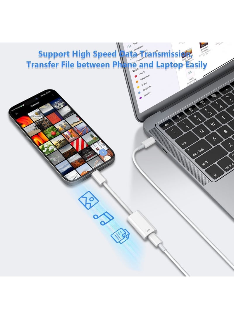 SYOSI محول صوت سماعات USB C إلى Lightning لجهاز iPhone 16/15 Plus Pro Max، شحن ونقل بيانات، محول Type C ذكر إلى أنثى لسماعات Lightning لجهاز iPad Pro Air Mini MacBook (أبيض) - Image 4