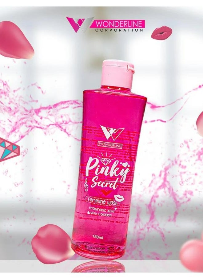 WONDERLINE Pinky Secret Feminine Wash Hydraulonic Acid with Collagen Maintaining pH Balance Gentle Cleansing 150 ML  - Image 1