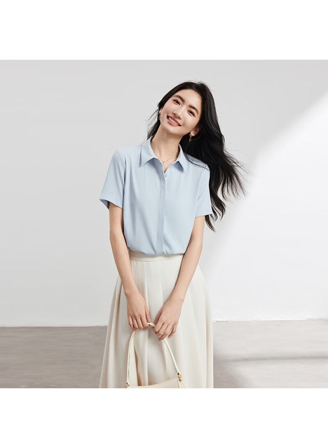 Lady Bird Miss Bird Blue Chiffon Short Sleeve Shirt Women's Pee Professional Top For Job Interviews Formal Dress Shirt - Image 4
