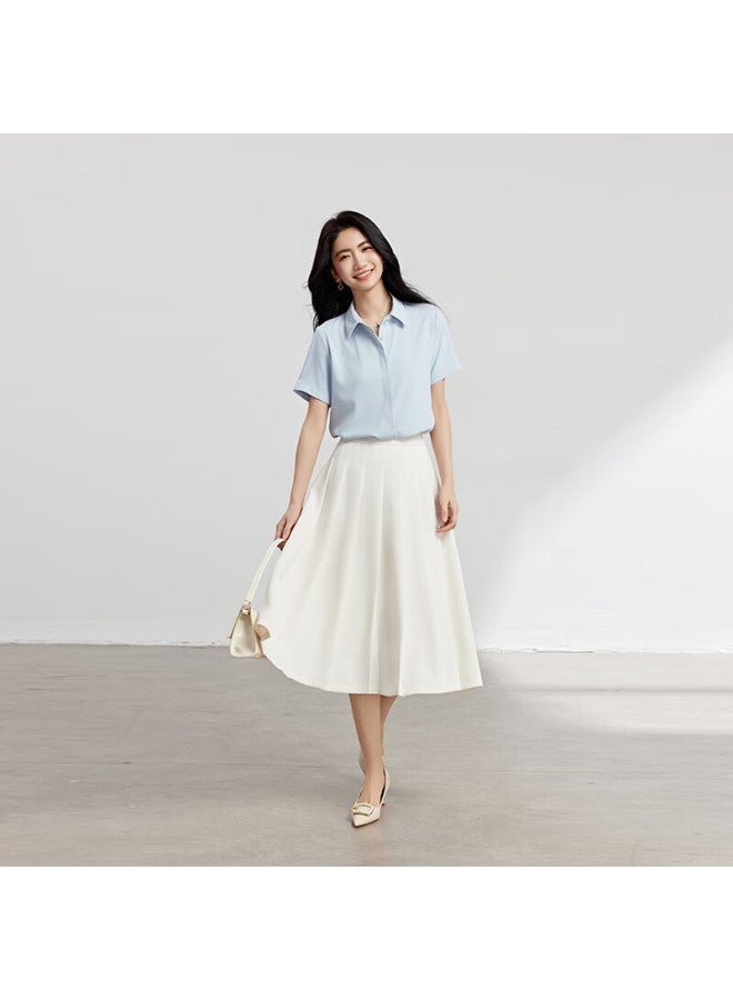 Lady Bird Miss Bird Blue Chiffon Short Sleeve Shirt Women's Pee Professional Top For Job Interviews Formal Dress Shirt - Image 5
