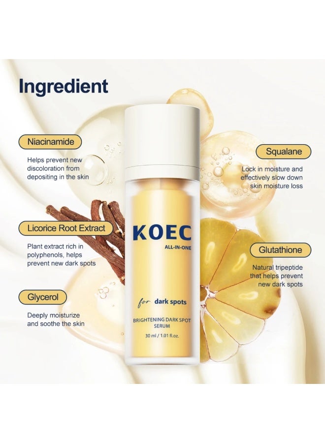 KOEC سيروم تفتيح البقع الداكنة لبشرة ناعمة لوشن وكريم مغذي للوجه للرجال والنساء للعناية بالبشرة جميعها في واحد سيروم وجه مرطب عميق للبقع الداكنة منظف وجه 30 مل - Image 4