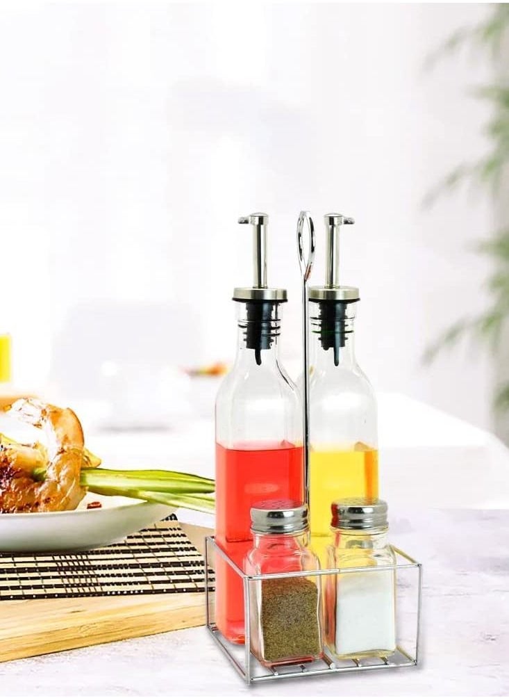 4-Piece Glass Oil Vinegar Bottle and Salt-Pepper Set Clear