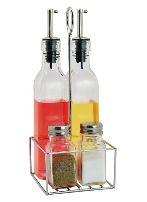 4-Piece Glass Oil Vinegar Bottle and Salt-Pepper Set Clear
