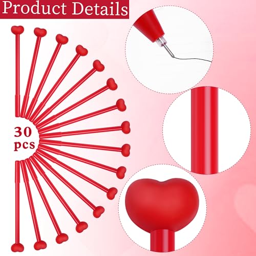 jiebor 30Pcs Valentines Pens Heart Shaped Gel Novelty Pens Black Ink Bulk for Nurses Women Office Supplies (Red) - Image 3