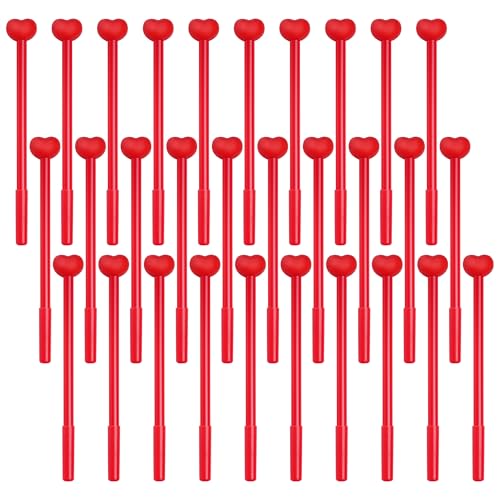 jiebor 30Pcs Valentines Pens Heart Shaped Gel Novelty Pens Black Ink Bulk for Nurses Women Office Supplies (Red) - Image 1