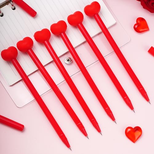 jiebor 30Pcs Valentines Pens Heart Shaped Gel Novelty Pens Black Ink Bulk for Nurses Women Office Supplies (Red) - Image 5