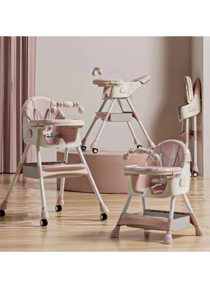 Kidilo - Kidillo Baby High Chair with Footrest, Toddler Feeding Booster Seat with Tray, Wheels, Toy Bar and Safety Harness for Kids - Image 1