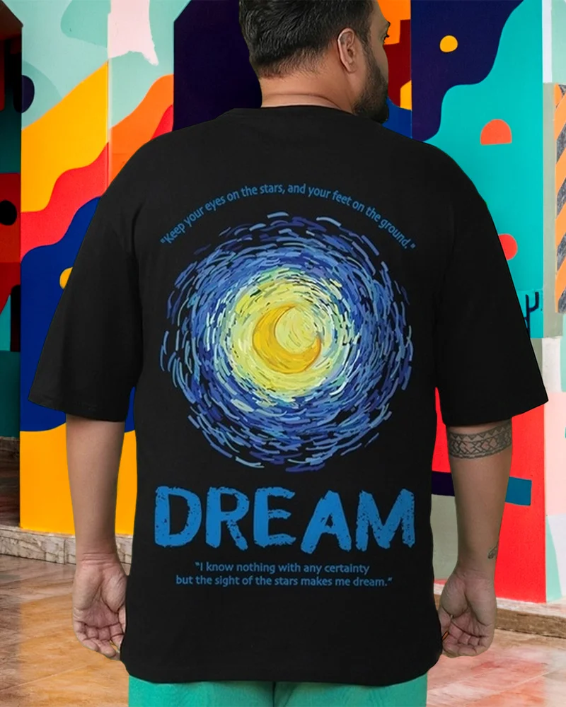 بيواكوف تيشيرت رجالي أسود مطبوع برسومات كبيرة الحجم