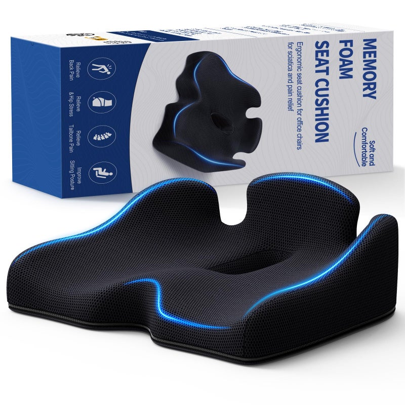 Benazcap Standard Memory Seat Cushion for Office Chair Pressure Relief Sciatica Tailbone Pain Relief Firm Coccyx Pad for Long Sitting Office Chair Gaming Chair and Car SeatBlack Standard Size - Image 2