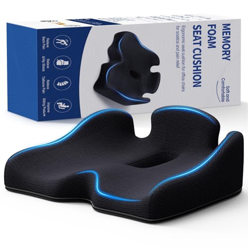 Benazcap Standard Memory Seat Cushion for Office Chair Pressure Relief Sciatica Tailbone Pain Relief Firm Coccyx Pad for Long Sitting Office Chair Gaming Chair and Car SeatBlack Standard Size - Image 1