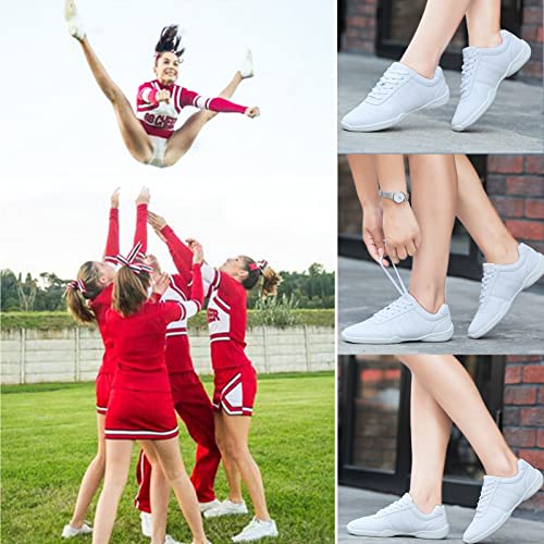DADAWEN Adult & Youth White Cheerleading Shoe Athletic Sport Training Competition Tennis Sneakers Cheer Shoes White US Size 9/EU Size 41 - Image 2