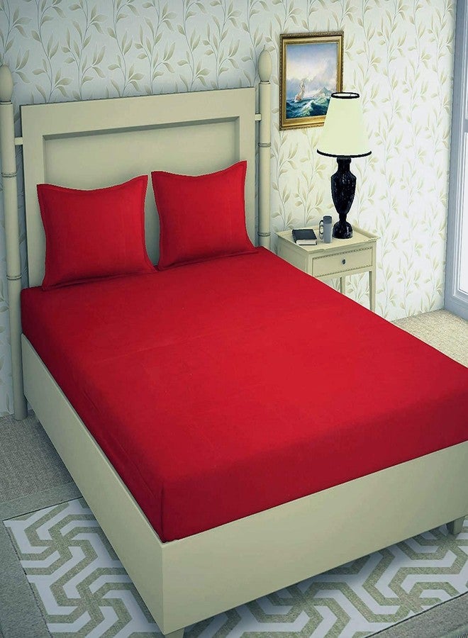 Belvostum Home Super Solid Red 144 TC Microfiber Double King Bedsheet Set with 2 Pillow Covers - Image 1