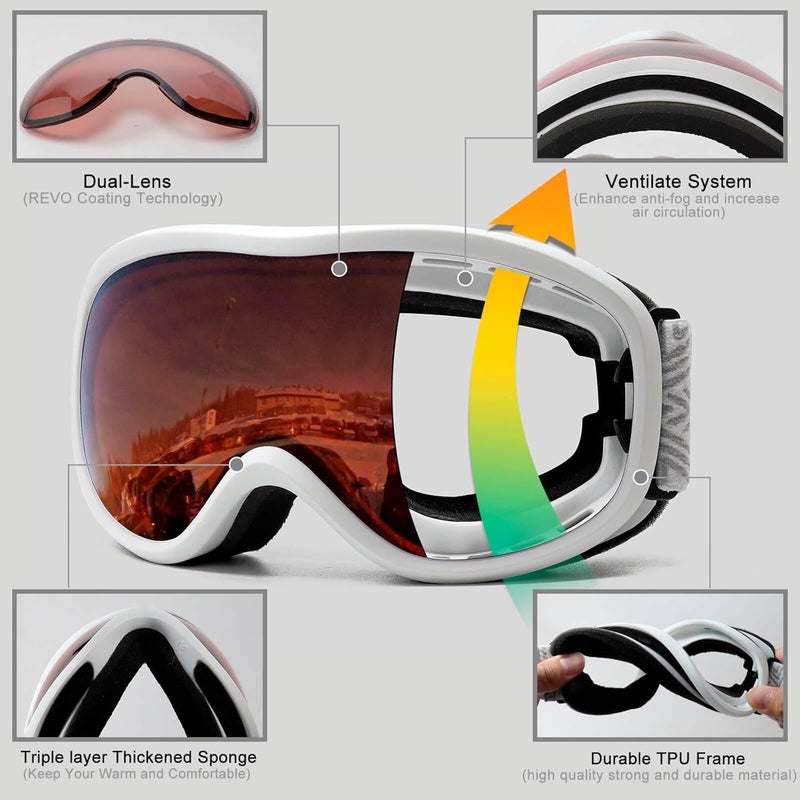 AVV Store OTG Ski Goggles for Men Women With Anti-Fog Dual Layer lens, UV400 Snow Goggle for Snowboarding Snowmobiling Skating - Image 4