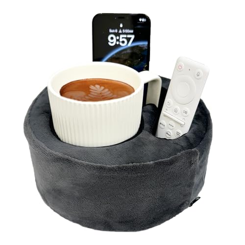 Xchouxer Couch Cup Holder Pillow, Sofa and Bed Organizer Caddy for Drinks, Remotes, Phones (Gray) - Image 1