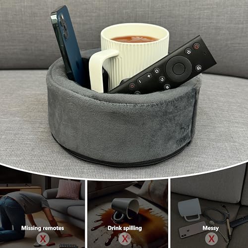 Xchouxer Couch Cup Holder Pillow, Sofa and Bed Organizer Caddy for Drinks, Remotes, Phones (Gray) - Image 2