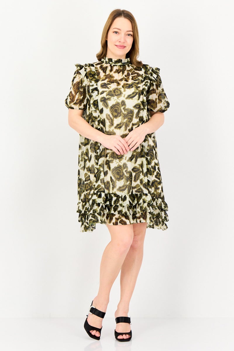 SELECTED Women Allover Print Mini Dress, Multicolor - Image 4