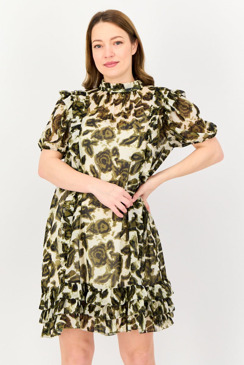 SELECTED Women Allover Print Mini Dress, Multicolor - Image 1