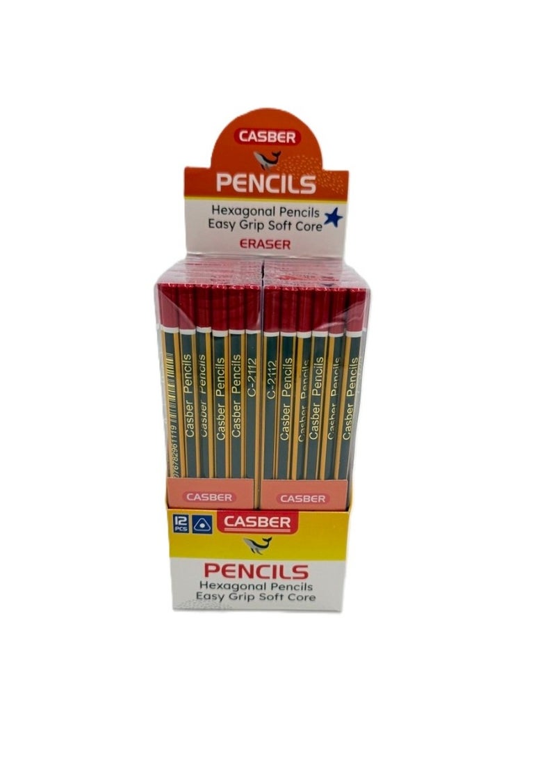 ARCO STORE Casber HB Hexagonal Pencils with Eraser, Soft Core, 12 Count - Image 1