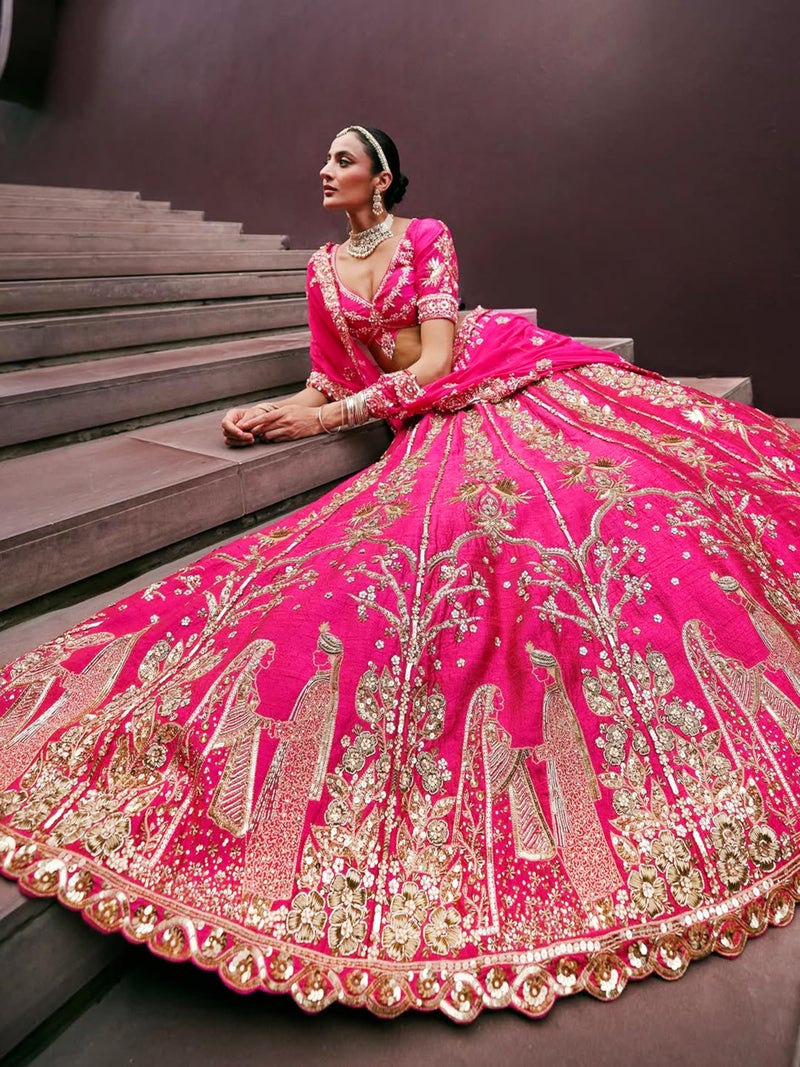 TRENDMALLS Women's Art Silk Sequin Embroidery Work Lehenga Choli Dupatta Set (L298-Pink) SemiStitch - Image 3