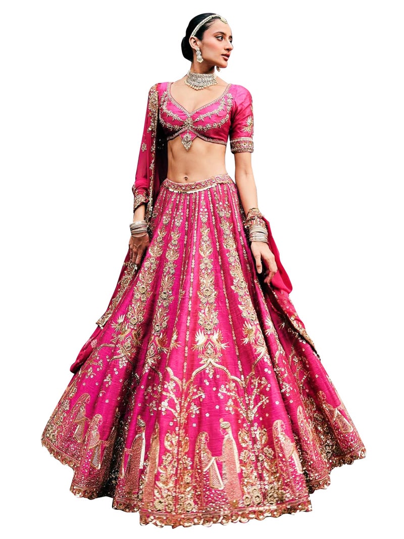 TRENDMALLS Women's Art Silk Sequin Embroidery Work Lehenga Choli Dupatta Set (L298-Pink) SemiStitch - Image 1