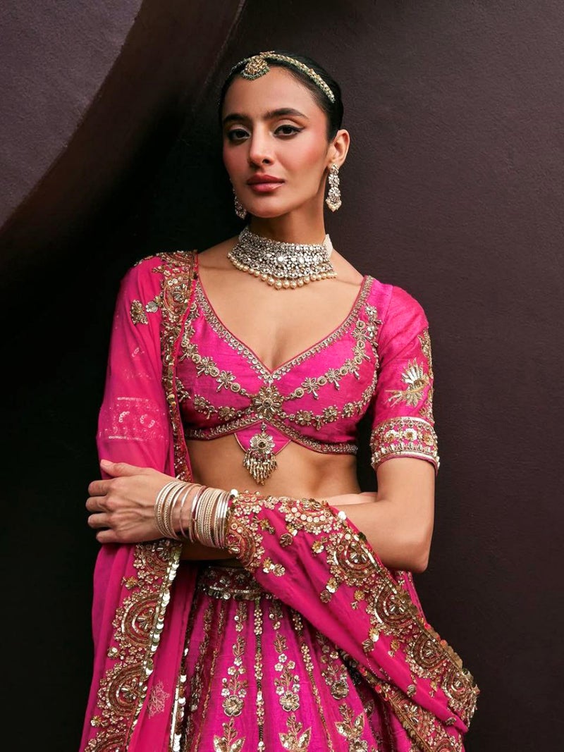TRENDMALLS Women's Art Silk Sequin Embroidery Work Lehenga Choli Dupatta Set (L298-Pink) SemiStitch - Image 4