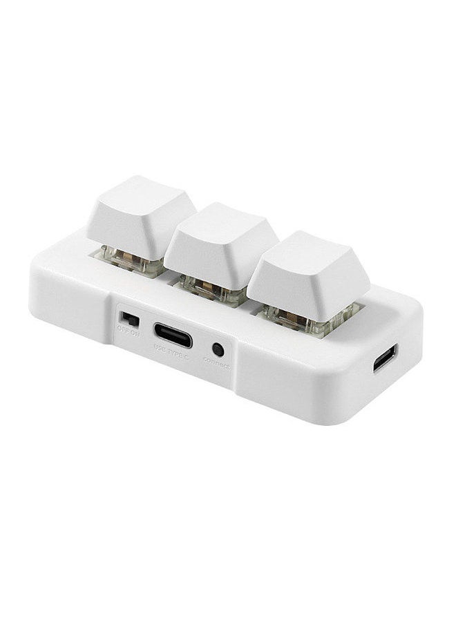 MK321BT 3-key Mini Customized Keyboard with Mechanical Blue Switch USB+BT Dual-mode Connection for Office Game Multimedia White