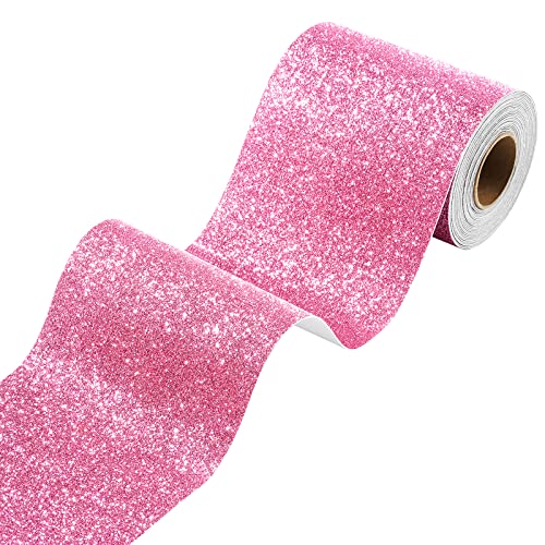 Stickyart Pink Glitter Wallpaper Border Peel and Stick Mirror Frame Border Tape Removable Sparkle Contact Paper Self Adhesive Glitter Fabric Wall Borders for Girls Room Bathroom Craft Decor 3.94"x160" - Image 1