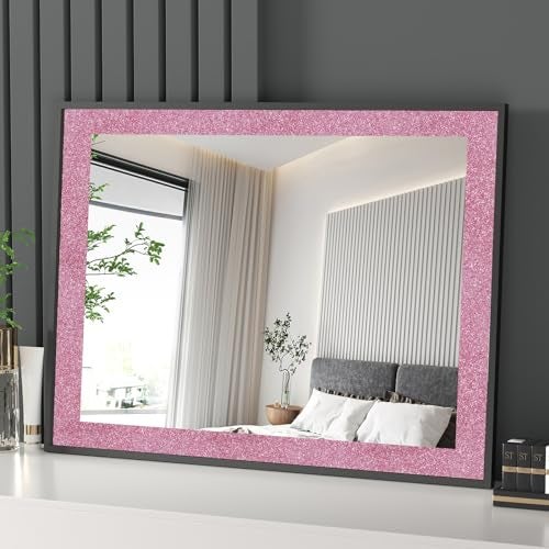 Stickyart Pink Glitter Wallpaper Border Peel and Stick Mirror Frame Border Tape Removable Sparkle Contact Paper Self Adhesive Glitter Fabric Wall Borders for Girls Room Bathroom Craft Decor 3.94"x160" - Image 2