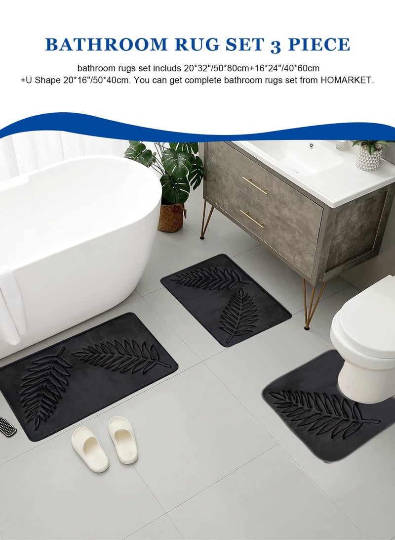 هومار كيت مجموعة سجادة أرضية حمام أوروبية بسيطة مكونة من 3 قطع مصنوعة من ألياف البوليستر باللون الأسود - Image 4
