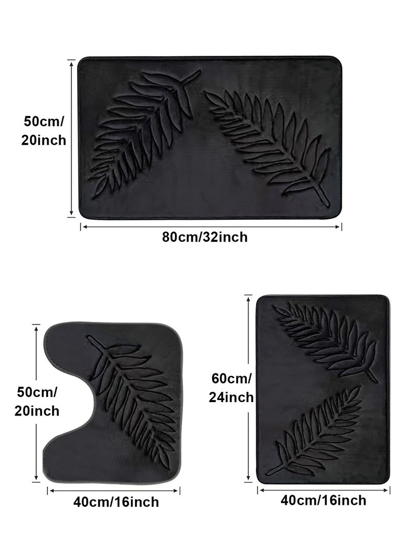 هومار كيت مجموعة سجادة أرضية حمام أوروبية بسيطة مكونة من 3 قطع مصنوعة من ألياف البوليستر باللون الأسود - Image 2